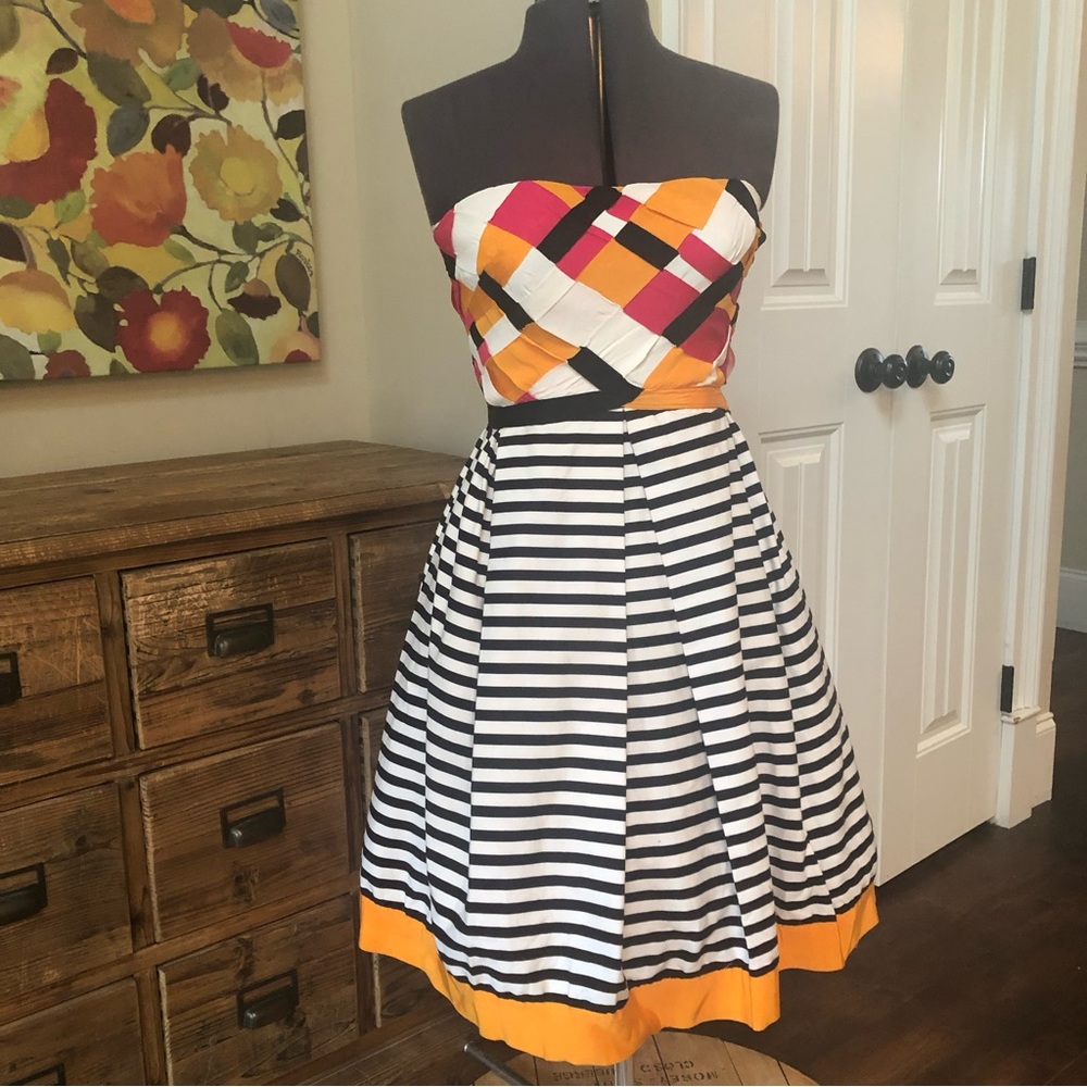 VTG Victor Costa Ribbon Dress Striped 80’s? 90’s?  10